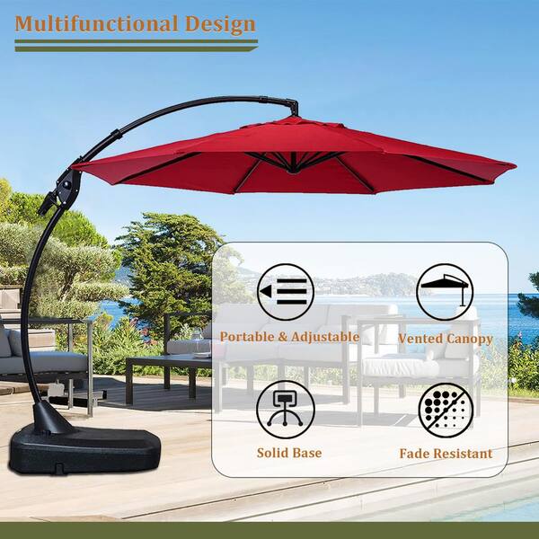 11 ft. Aluminium Cantilever Umbrella with Concealed WheelBase, Round Large Offset Umbrellas for Garden Deck Pool, Red