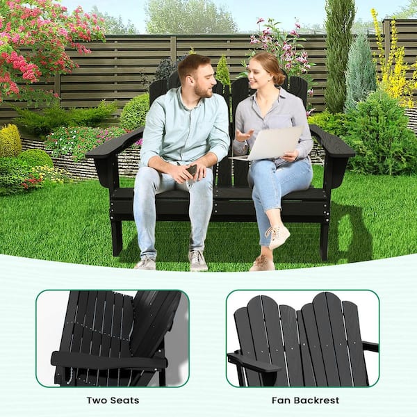 JEAREY Classic Black Plastic Adirondack chair 2-Person Outdoor