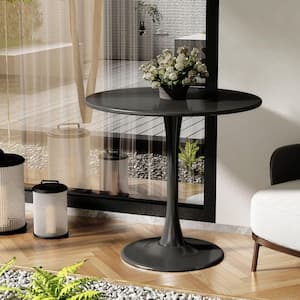 CLIFTES Modern Black Wood Top 31.5 in. Round Dining Table in Pedestal Base Dining Table for Intimate Gatherings, Seat 4