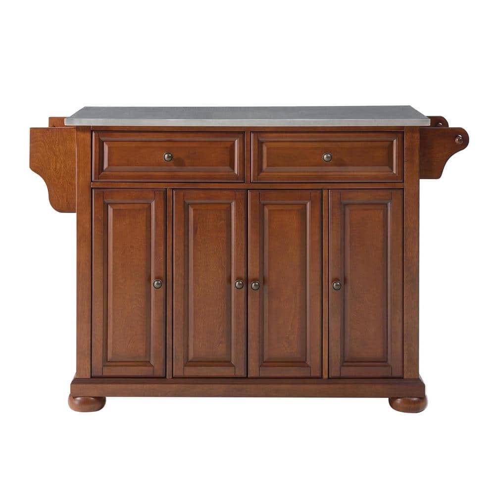 Classic Cherry Alexandria Kitchen Island with Stainless Steel Top