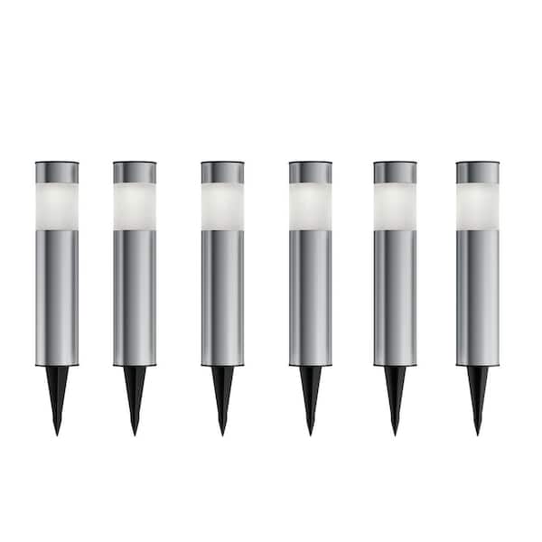 Weymouth Home Solar Silver LED Bollard Light with Garden Stakes (6-Pack)