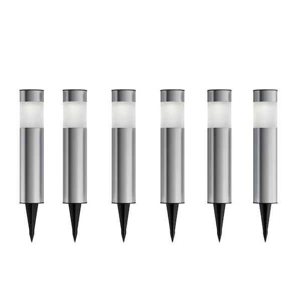 Pure Garden Solar Silver LED Bollard Light with Garden Stakes (6-Pack)