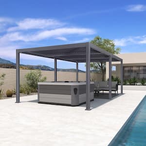 11.4 ft. x 20.4 ft. Gray Aluminum Patio Louvered Pergola Hardtop Gazebo with Adjustable Sunshade Roof for Pavilion