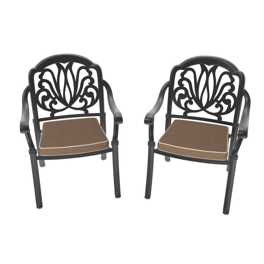 Black Powder-Coated Stackable Padded Cast Aluminum Outdoor Dining Chair Set of 2 in Brown durable construction price history on PriceWatchPro