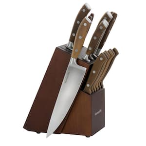 Cooke 14- Piece Stainless Steel Knife Set in Dark Brown with Wood Block
