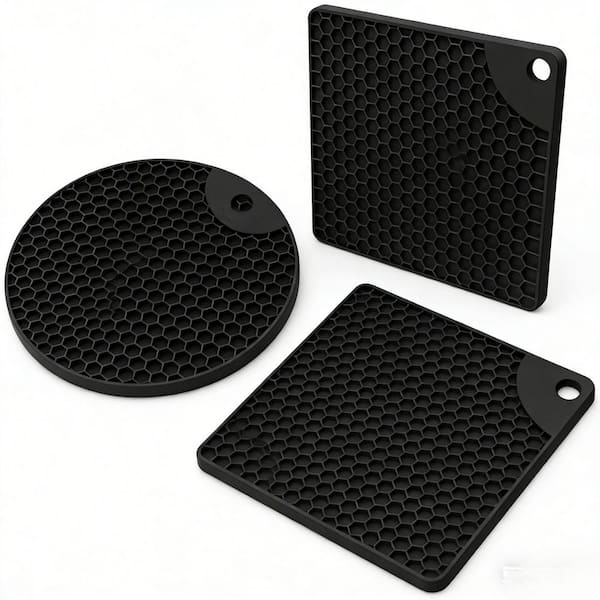 Silicone Heat Resistant Trivet Mats 4-Pack, Non-Slip Pot Holders in Black for Kitchen Multifunctional Use