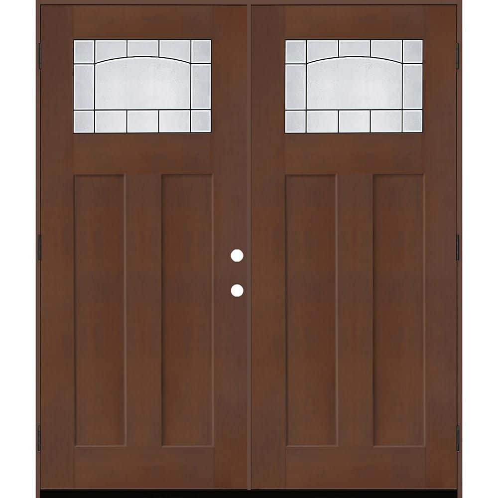 Regency 72 in. x 80 in. 1/4 TopL Empire Deco Glass RHOS Chestnut Fiberglass Double Prehung Front Door with 4-9/16 Jamb price history on PriceWatchPro