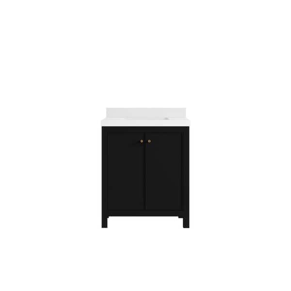 Willow Collections Chicago 30 in. W x 22 in. D x 36 in. H Single Sink Bath Vanity Center in Black with 2 in. White Quartz Top