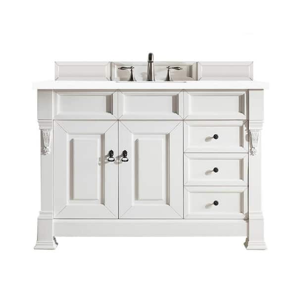 James Martin Vanities Brookfield 48.0 in. W x 23.5 in. D x 34.3 in. H Bathroom Vanity in Bright White with White Zeus Quartz Top