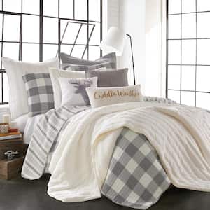 Camden 3-Piece Grey Checked Cotton Full Quilted Bedspread Set