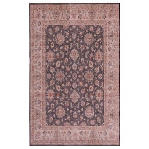 Tuscon Dark Gray/Beige Doormat 3 ft. x 5 ft. Machine Washable Border Floral Area Rug
