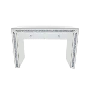 47 in. Silver Extra Large Rectangle Wood Mirrored 2 Drawers Console Table
