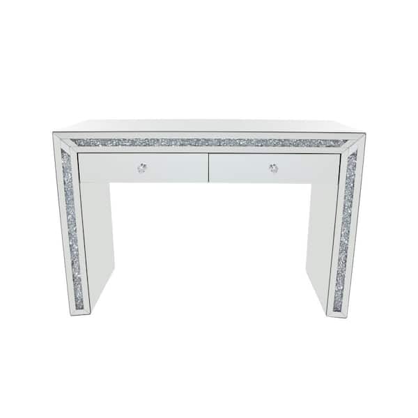Litton Lane 47 in. Silver Extra Large Rectangle Wood Mirrored 2 Drawers Console Table