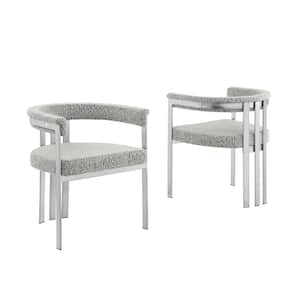 Raymond Rich Grey Color Matte Brushed Chrome Base Boucle Fabric Side Chair Set of 2