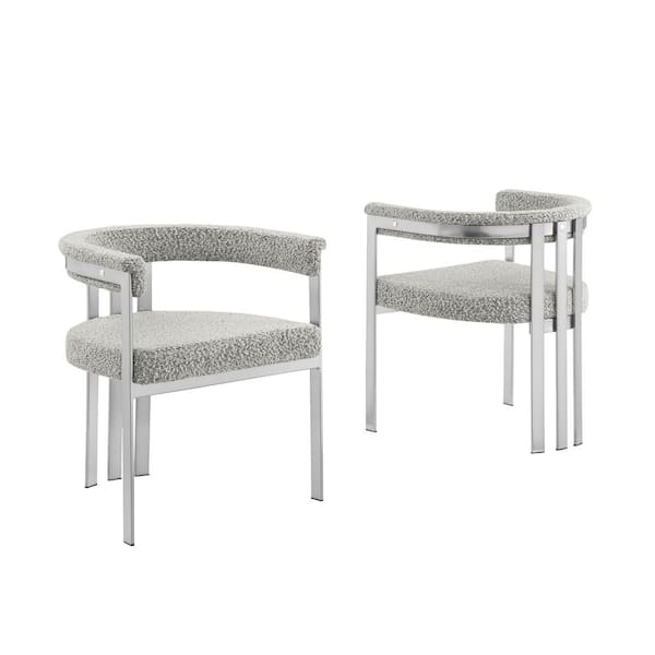 Best Quality Furniture Raymond Rich Grey Color Matte Brushed Chrome Base Boucle Fabric Side Chair Set of 2