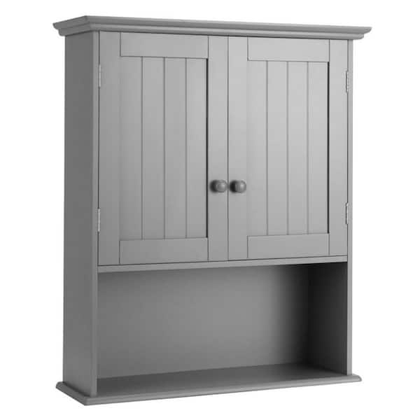 23.5 in. W x 8 in. D x 28 in. H Gray Bathroom Storage Wall Cabinet with Doors and Open Shelf