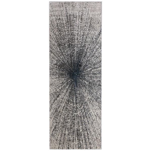 2 X 7 Gray, Ivory Abstract Runner Rug