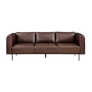 Flint 88 in. W Straight Arm Leather Rectangle Sofa in. Brown