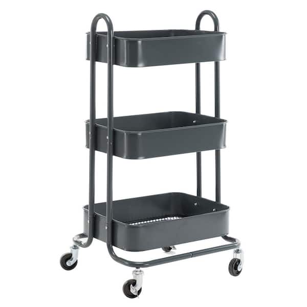 Huluwat 3-Tier Metal 4-Wheeled Storage Shelves Utility Cart in Gray