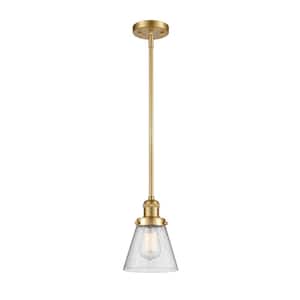 Cone 60-Watt 1 Light Satin Gold Shaded Mini Pendant Light with Seeded glass Seeded Glass Shade