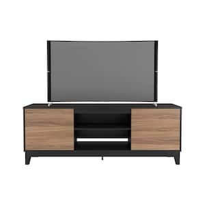 Rhapsody 71 in. Nutmeg and Black Engineered Wood TV Stand Fits TVs Up to 80 in. with Storage Doors