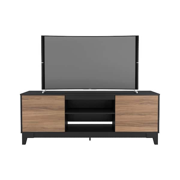 Nexera Rhapsody 71 in. Nutmeg and Black Engineered Wood TV Stand Fits TVs Up to 80 in. with Storage Doors