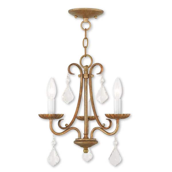 Shirlington 3-Light Antique Gold Leaf Mini Chandelier with Clear Crystals