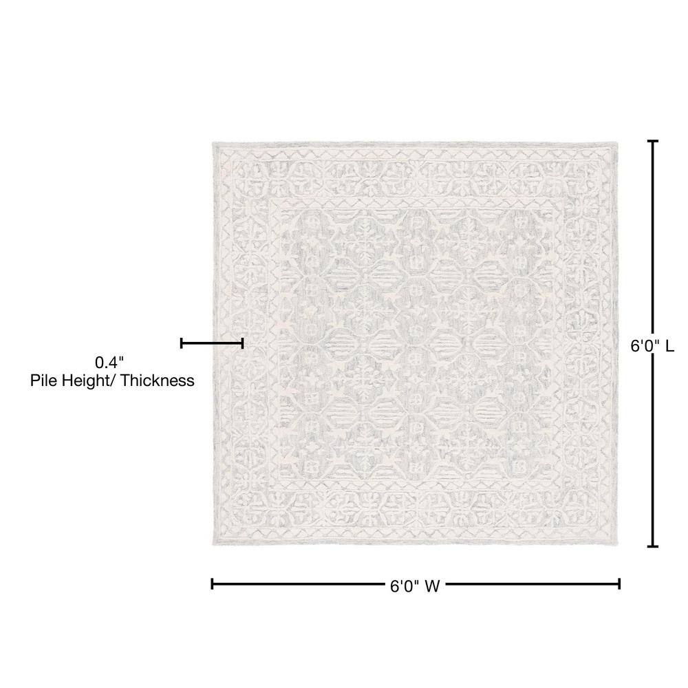 72" Gray Floral Hand-Tufted Wool Square Rug