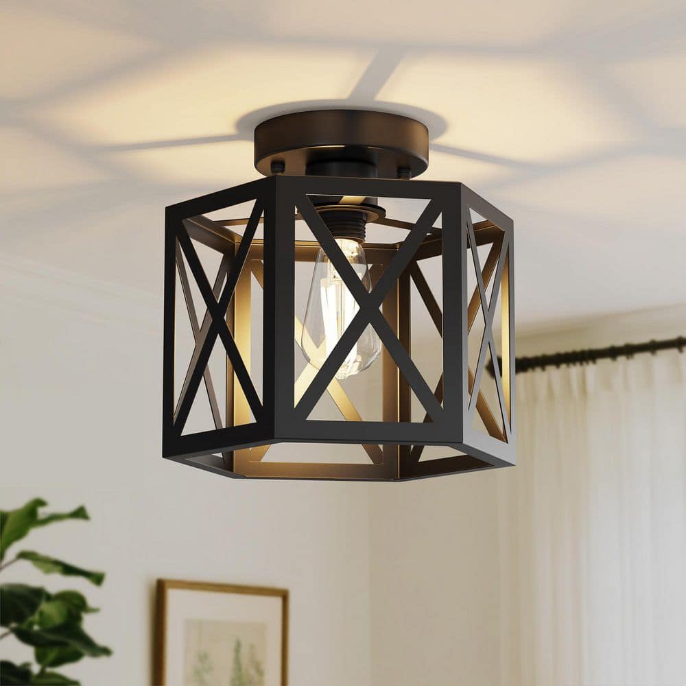 8 in. 1-Light Modern Black Semi Flush Mount Ceiling Light with Sleek Metal Shade for Bedroom, Hallway, Entryway price history on PriceWatchPro