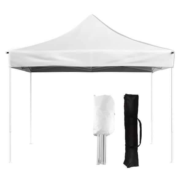10 ft. x 10 ft. White Pop Up Canopy Tent - UPF30 Beach Tent Sun Shelter - Adjustable Height EZ Up Canopy with Bag