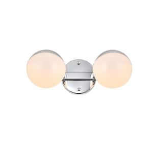 Simply Living 13 in. 2-Light Modern Chrome Vanity Light with Frosted White Round Shade