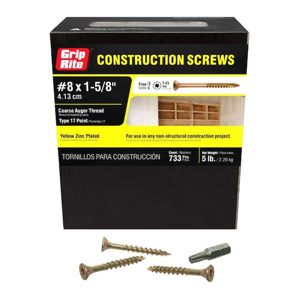 #8 x 1-5/8 in. Star Drive Dual Flat Head Coarse Thread Construction Screws 5 lb. Box
