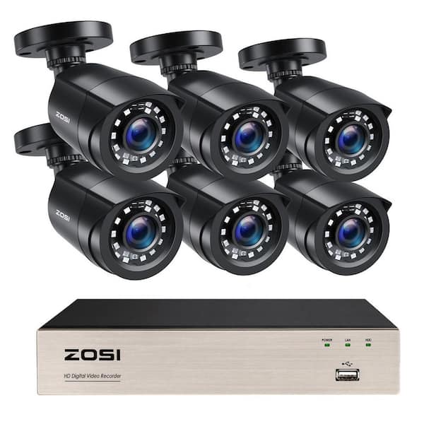 8-Channel H. 265+ 2MP DVR Home Security Camera System with 6 1080P FHD Wired Outdoor Bullet Cameras