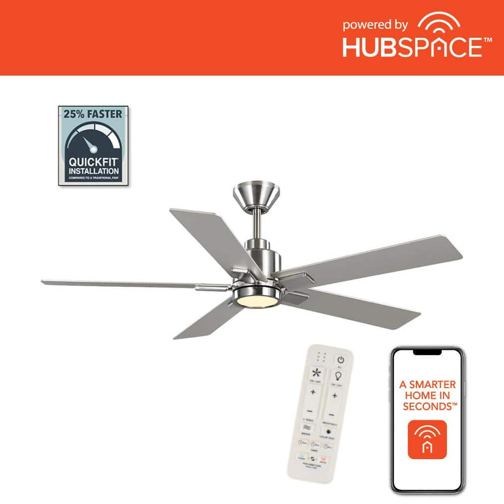 Hampton Bay Zandra 52 in. White Changing Integrated LED Brushed Nickel  Smart Hubspace Ceiling Fan with Light Kit and Remote Included 92380 - The  Home Depot