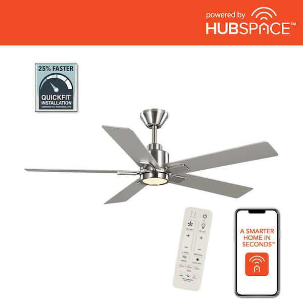 Hampton Bay Zandra 52 in. White Changing Integrated LED Brushed Nickel Smart Hubspace Ceiling Fan with Light Kit and Remote Included