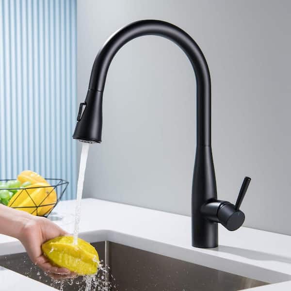 16.57 in. H Bari-T Single Handle Pull Down Sprayer Kitchen Sink Faucet with 360° Spout Swivel in Matte Black