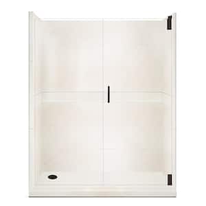 Classic Grand Hinged 30 in. x 60 in. x 80 in. Left Drain Alcove Shower Kit in Natural Buff and Old Bronze Hardware