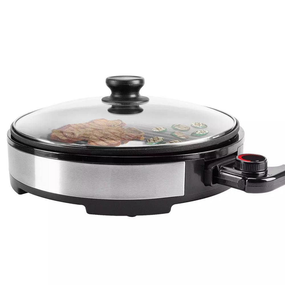 Elite Gourmet 14" Round Electric Grill with Glass Lid