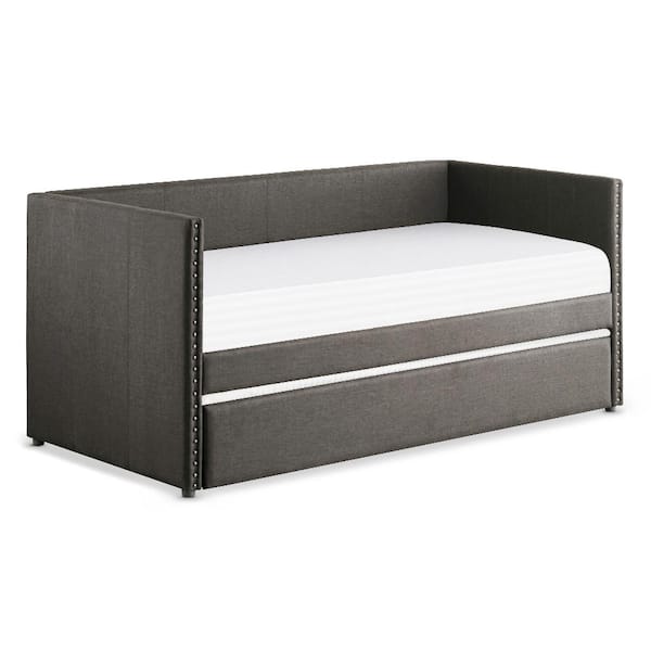 Lazzara Timmins Gray Fabric Upholstered Twin Daybed with Trundle