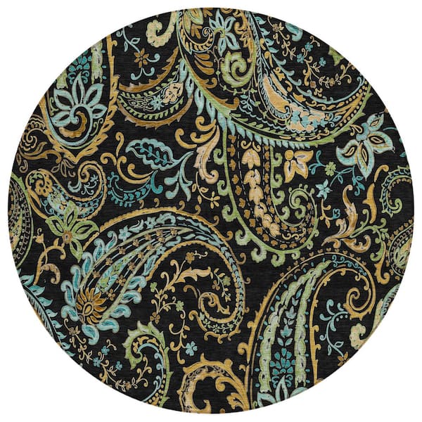 Chantille ACN533 Black 8 ft. x 8 ft. Round Machine Washable Indoor/Outdoor Geometric Area Rug