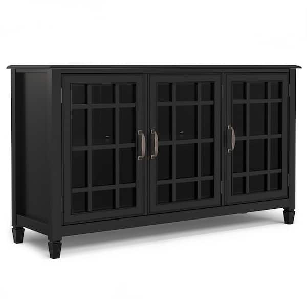 Connaught Solid Wood 60 in. Wide Traditional Wide Storage Cabinet Buffet in Black