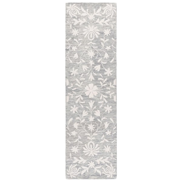 Metro 2 ft. x 8 ft. Gray/Ivory Cottage Embroidered Floral Runner Rug