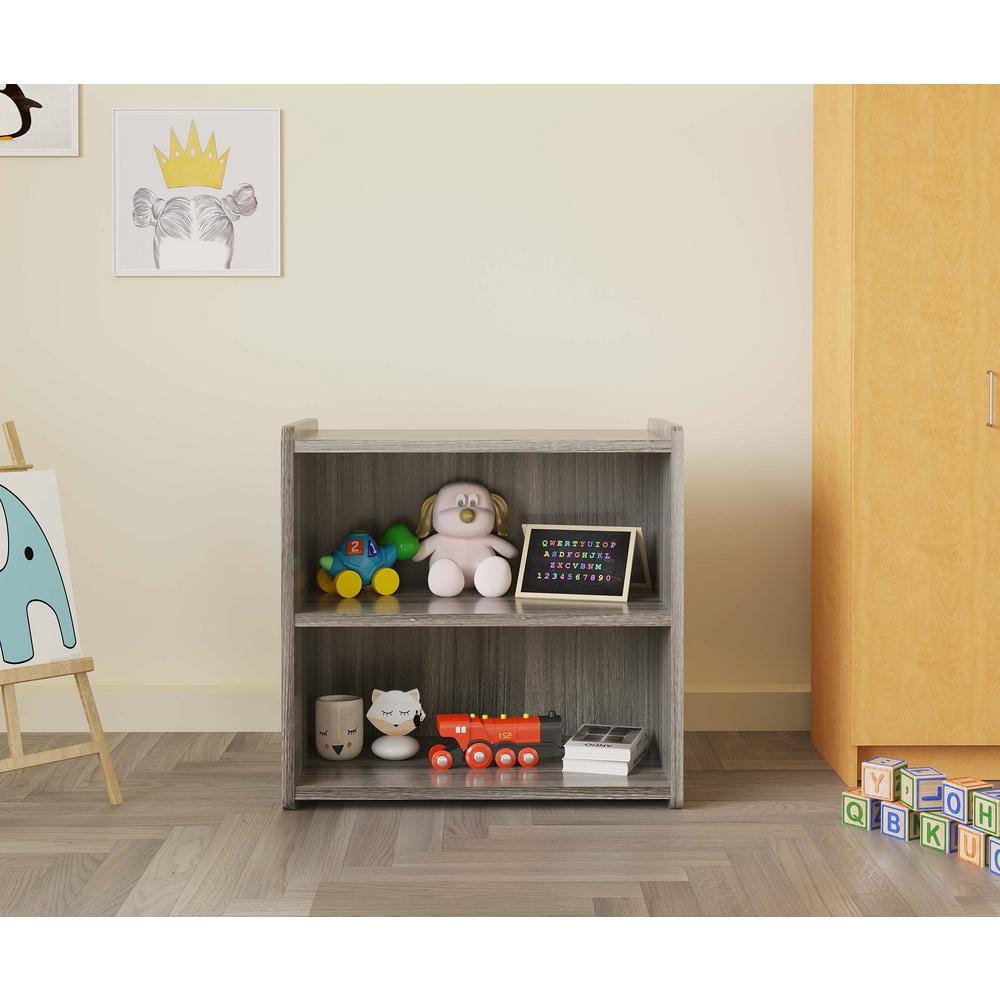 2-Level Laminate Toddler Storage Shelf Shadow Elm Gray Kids Toy Storage Org