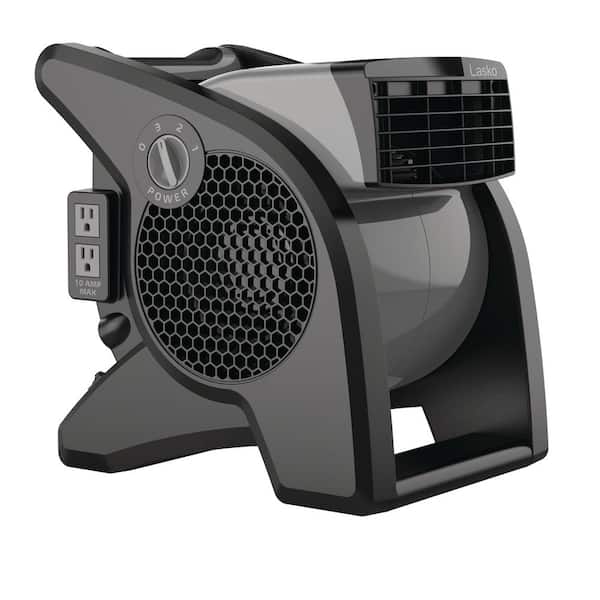 Lasko 11.2 in. 3 Speeds Blower Fan in Gray with Carry Handle, Circuit Breaker, Power Outlets, High Velocity Utility Pivoting