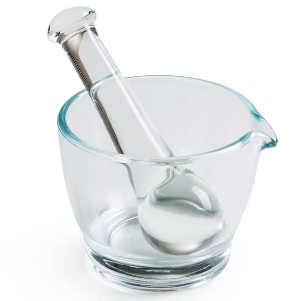 Clear Glass Mortar and Pestle Set Smooth Non-Staining Surface Grinder Mixer for Pharmacy Science Lab 1 Piece