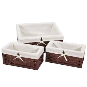 Paper Rope Lined Utility Basket in Brown with Washable Cotton Liner (Set of 3)