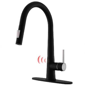 Touchless Sensor Single Handle Pull-Down Sprayer Kitchen Faucet with Deck Plate in Matte Black and Brushed Nickel