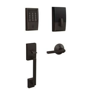 Century Aged Bronze Encode Smart Wi-Fi Deadbolt with Alarm and Century Handleset and Latitude Lever