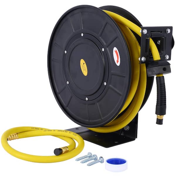 VEVOR Air Hose Reel, 1/2 IN x 50 FT Retractable Hybrid Polymer Hose MAX  300PSI, Pneumatic Ceiling/Wall Mount Heavy Duty Double Arm Steel Reel Auto