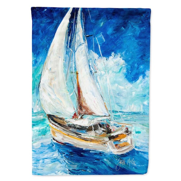 Caroline's Treasures 28 in. x 40 in. Polyester Sailboats in Blue Flag Canvas House Size 2-Sided Heavyweight